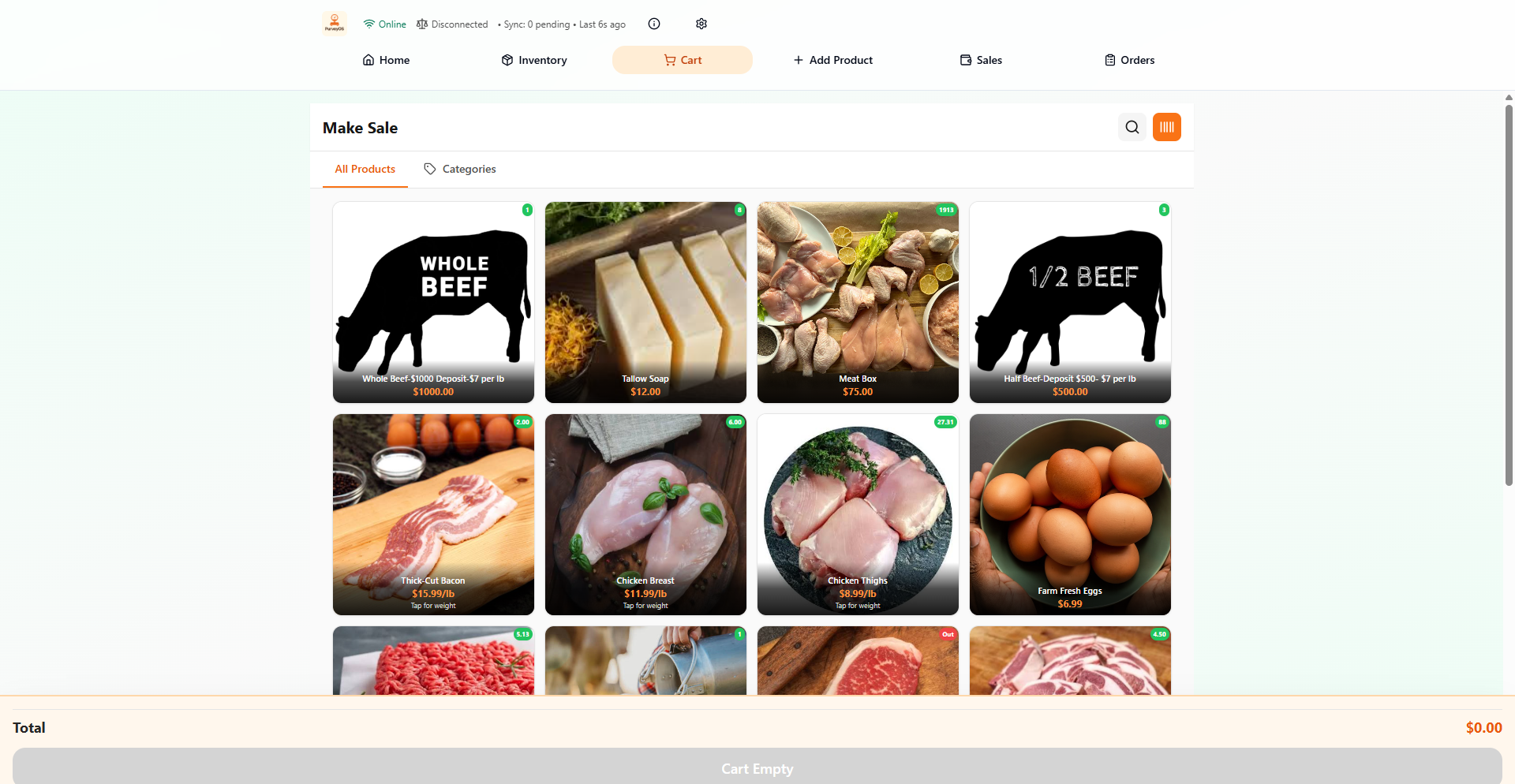 PurveyOS POS checkout screen